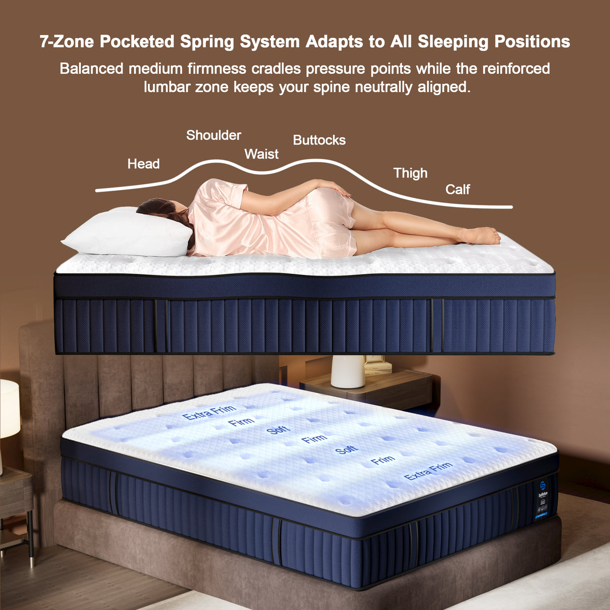 7-Zone Pocketed Spring System Adapts to All Sleeping Positions