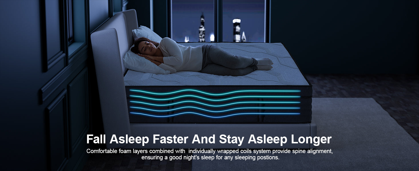 Person lying on a bed with text about sleep improvement.