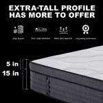 Suiforlun 15-Inch Hybrid Mattress showcasing euro top design and 4 foam layers for pressure relief