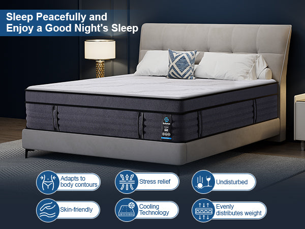 Mattress with features highlighted on a dark background