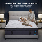 Bed with enhanced bed edge support feature, showing a couple on the mattress.