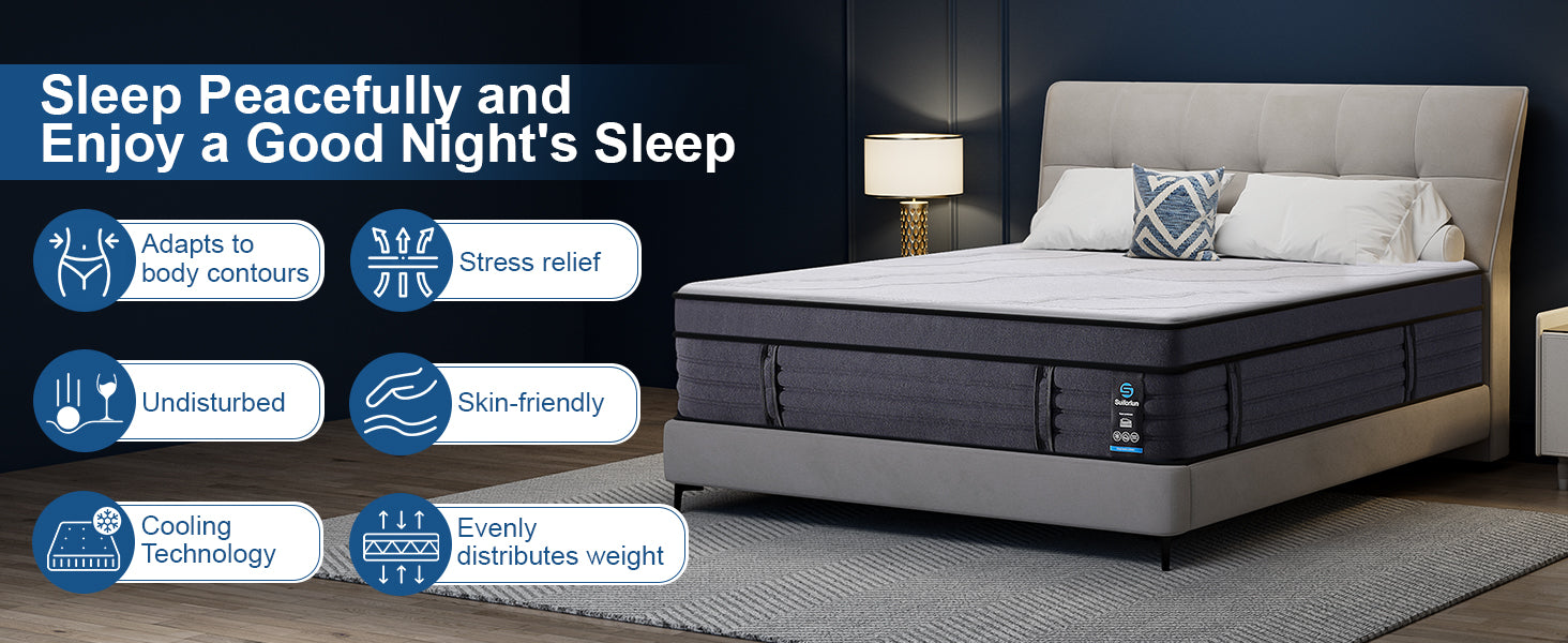 Mattress with features highlighted on a bedroom setting