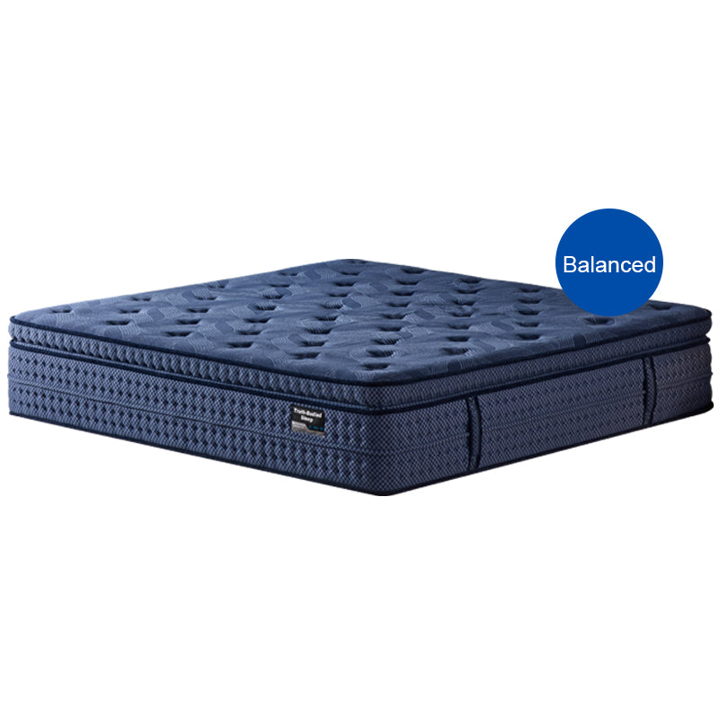 American style hybrid mattress with deep blue design and supportive comfort