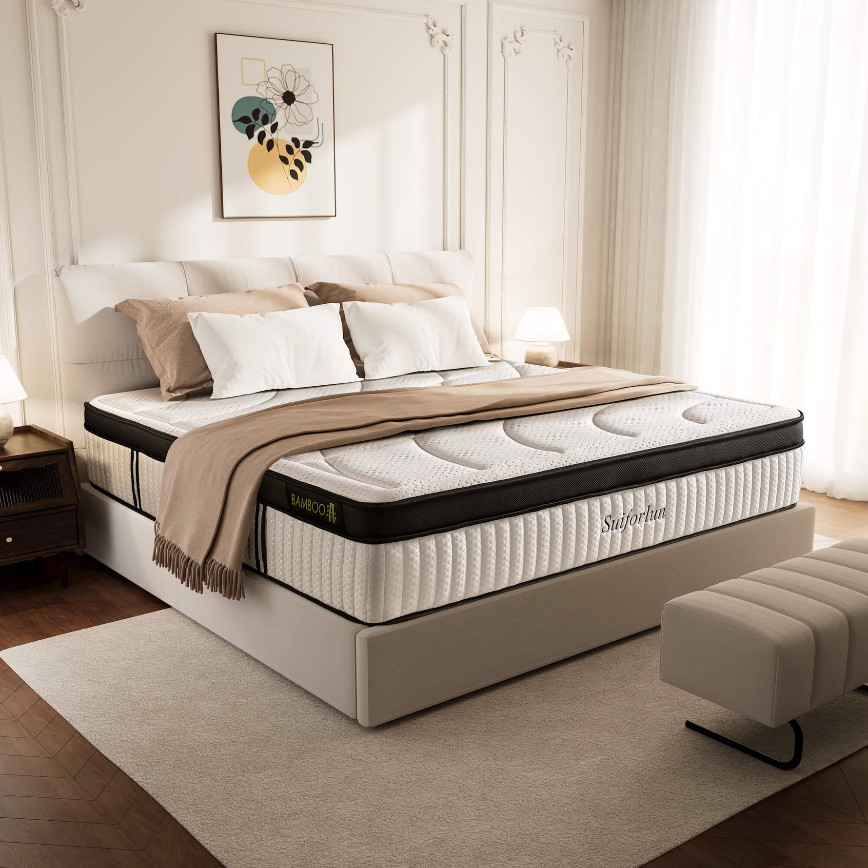 Bamboo rayon hybrid mattress displayed in a modern bedroom setting