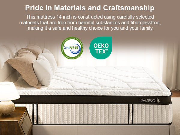 Bamboo hybrid mattress made with certified non toxic materials