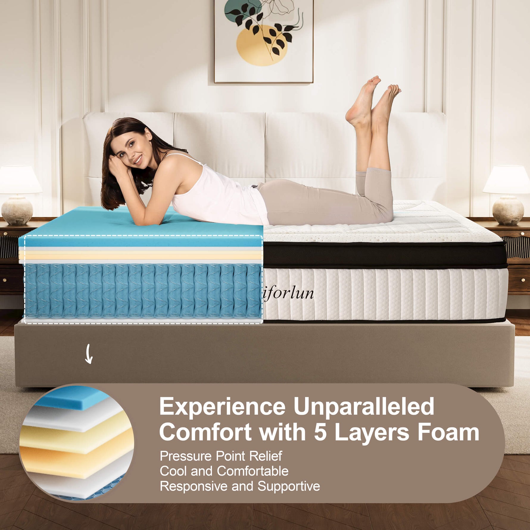 Pressure relieving bamboo hybrid mattress designed for balanced comfort