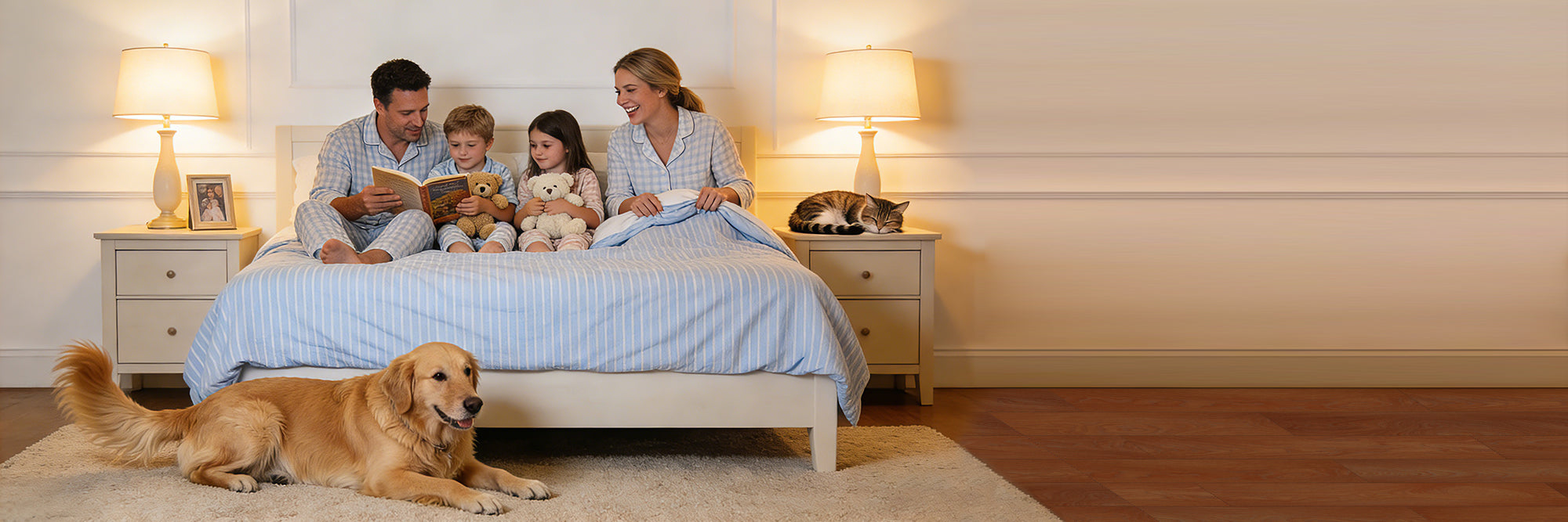Family enjoying restful sleep on a comfortable hybrid mattress