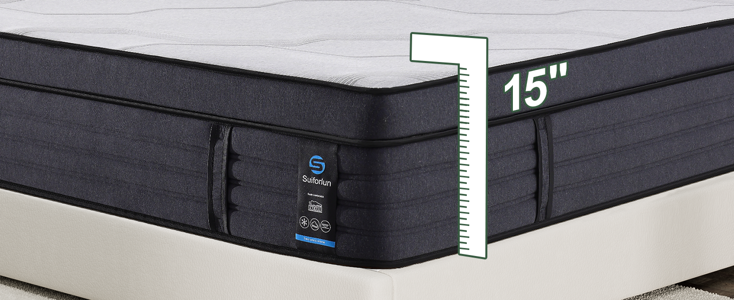 Mattress with a 15-inch thickness measurement label